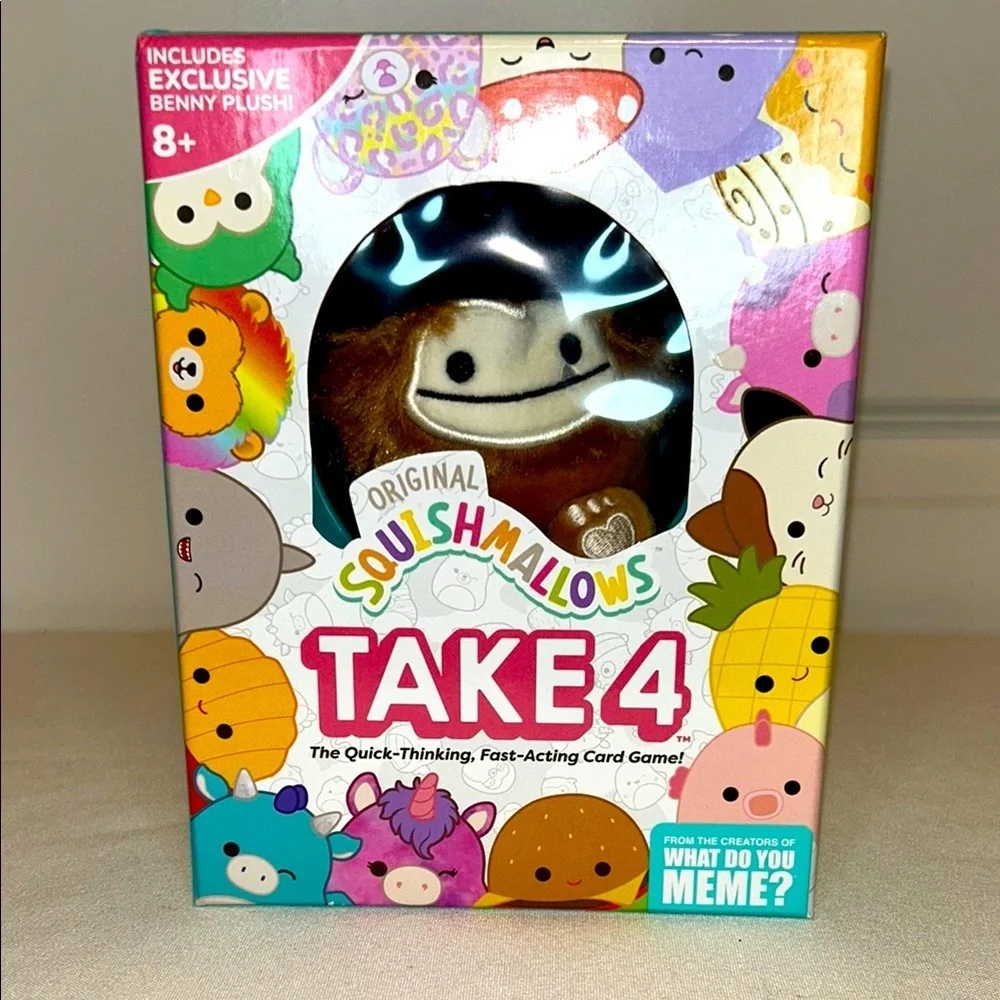Squishmallows Take 4 Card Game with Benny Plush Clip-On